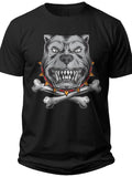 Men's Black Graphic T-Shirt Fierce Dog Head Bared Teeth Spiked Collar Bones Print Casual Streetwear Tee