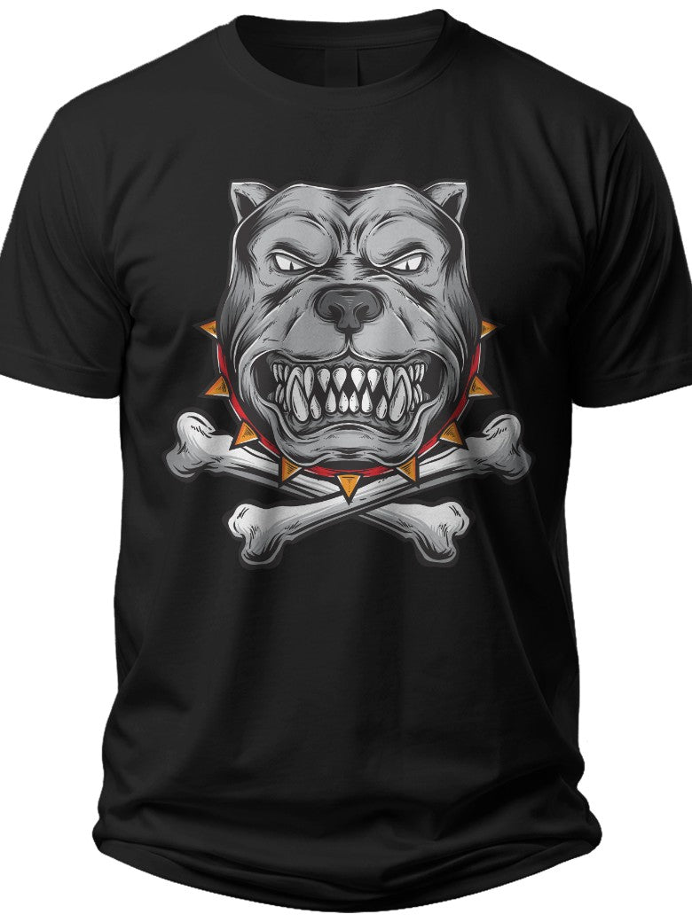 Men's Black Graphic T-Shirt Fierce Dog Head Bared Teeth Spiked Collar Bones Print Casual Streetwear Tee