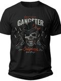 Men's Black Graphic T-Shirt with Skull in Fedora Hat & Cigar Design, Cool Urban Casual Short Sleeve Top
