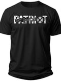 Men's Black Graphic T-Shirt 'PATRIOT' Print with Rifle and Target Design Casual Short Sleeve Tee