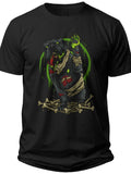 Men's Black Graphic T-Shirt Dark Fantasy Undead Creature Bones Green Glow Short Sleeve Casual Tee