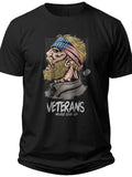 Men's Patriotic Veteran Graphic T-Shirt Black Short Sleeve - American Flag Bandana Bearded Man Print