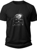 Men's Black Skull Graphic T-Shirt with Number 13 Print, Short Sleeve Casual Crew Neck Tee Top