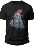 Unisex Skull with Red Mohawk Punk Rock Graphic T-Shirt for Men Women Edgy Halloween Costume Party Tee