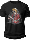 Unisex Black Graphic T-Shirt Men Women, Edgy Skull Punk Rock Skeleton Design Tee, Short Sleeve Casual Top