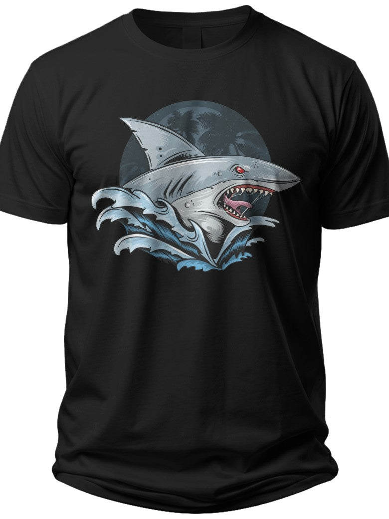 Men's Black Shark Graphic T-Shirt Great White Ocean Animal Print Short Sleeve Casual Tee