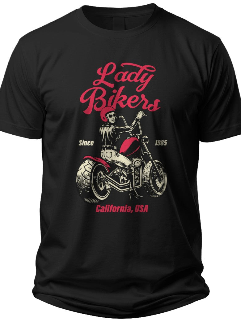 Women's Lady Bikers Motorcycle Graphic T-Shirt, Retro Biker Rider Short Sleeve Cotton Tee, Casual Top