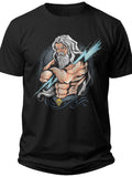 Men's Black Graphic T-Shirt Mythology God Figure Lightning Bolt Print Greek Mythology Casual Tee