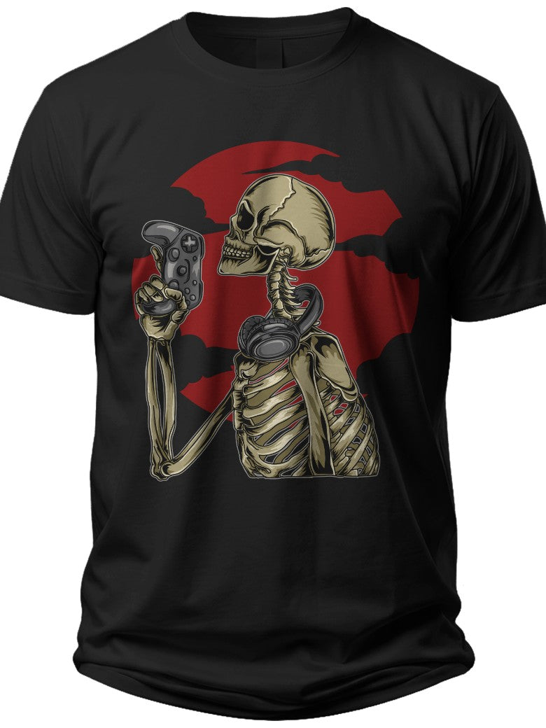 Unisex Black Skeleton Graphic T-Shirt, Edgy Skull Holding Weapon Design Tee for Men Women, Halloween & Casual Wear