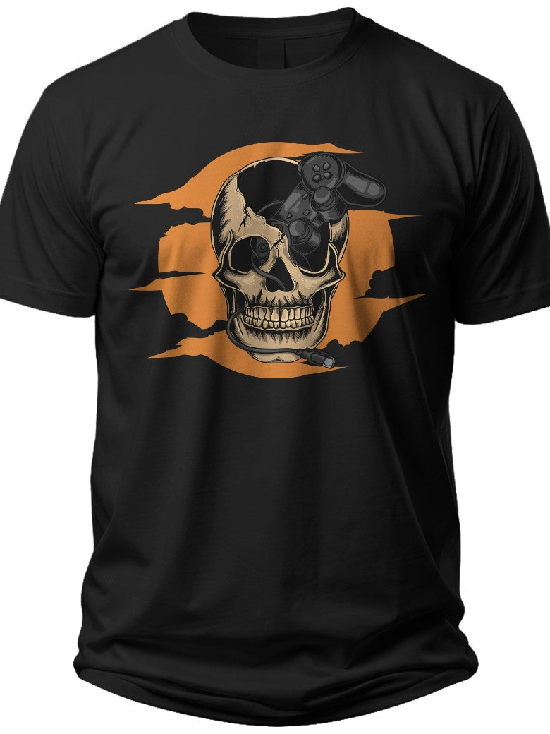 Unisex Black Skull Graphic T-Shirt Reaching Hand & Torn Orange Background Spooky Halloween Tee
