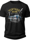 Men's Vintage Car Graphic T-Shirt Classic Retro Drive Design Short Sleeve Casual Tee