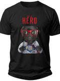 Unisex Black T-Shirt Funny Superhero Pug Dog Graphic Print Tee Cute Pet Lover Hero Design Gift for Men Women