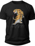 Unisex Black Tiger Fearless Graphic T-Shirt Casual Short Sleeve Animal Print Tee Top