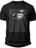 Men's Spooky Skull Peeking Through Blinds Graphic T-Shirt Halloween Horror Theme Casual Short Sleeve Tee Top