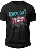 Black Retro Cassette Tape Graphic T-Shirt Rock Out Loud Music Lover Vintage Style Tee Unisex Cotton Top