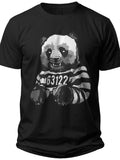 Unisex Funny Panda Bear Jail Inmate 63122 Graphic Tee Short Sleeve Black T-Shirt Casual Novelty Gift