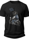 Unisex Black T-Shirt Funny Dog Riding Motorcycle 'Let's Ride' Graphic Tee for Biker & Animal Lovers