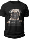 Funny Pug Dog T-Shirt for Men Women | Bad Puggy Mugshot Graphic Tee | Dog Lover Gift | Black Short Sleeve Casual Top