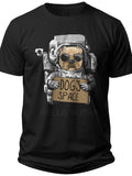 Funny Pug Dog Astronaut T-Shirt Men Women, Black Short Sleeve Graphic Tee, Cute Space Puppy Lover Novelty Top