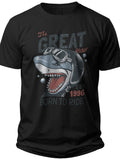 Men's Black Shark Graphic Tee Vintage Goggles 'Born to Ride' Print Soft Cotton Casual Short Sleeve Shirt