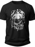Men's Black Skull Graphic T-Shirt Horror Gothic Edgy Short Sleeve Casual Tee for Halloween Concerts