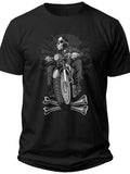 Men's Black Skull Motorcycle Rider Graphic T-Shirt Edgy Biker Design Short Sleeve Casual Tee