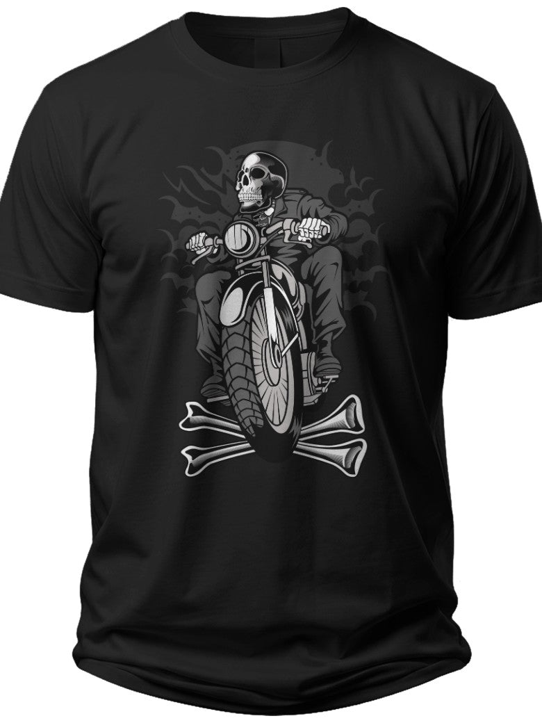 Men's Black Skull Motorcycle Rider Graphic T-Shirt Edgy Biker Design Short Sleeve Casual Tee