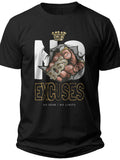 Men's Motivational "No Excuses" Graphic T-Shirt - Black Short Sleeve Tee for Gym Workout & Casual Wear