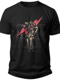 Men's Women's Black Graphic T-Shirt Edgy Skeleton Fist Red Lightning Bolt Print Short Sleeve Crew Neck Casual Top