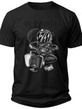 Men's Black Graphic T-Shirt Robot DJ Music Mixer Print Funny Electronic Beats Tee Casual Unisex Gift