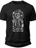 Men's Black Graphic T-Shirt Urban Streetwear Mischievous Cartoon Character Print Cool Edgy Design Tee