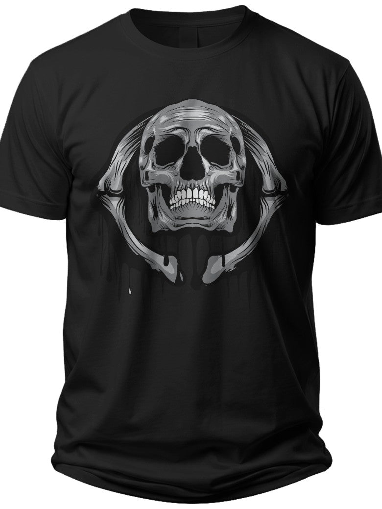 Unisex Black Skull Bones Graphic T-Shirt for Men Women Goth Rock Biker Style Edgy Crew Neck Tee Casual Wear