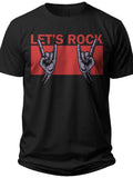 Unisex Let's Rock Graphic Tee Heavy Metal Music Concert Festival Fan T-Shirt Casual Black Cotton Blend Top