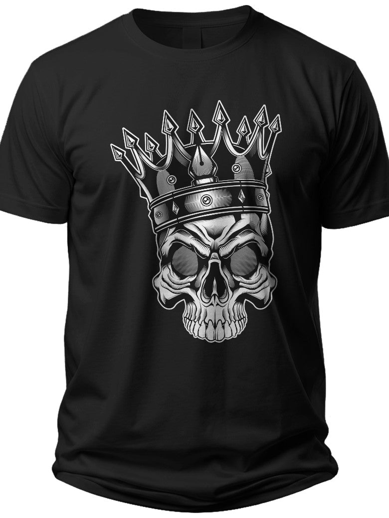 Men's Black Skull with Crown Graphic T-Shirt Short Sleeve Edgy Gothic Rock Casual Tee Top