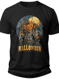 Halloween T-Shirt for Men Women Scary Pumpkin Skull Full Moon Graphic Short Sleeve Tee Costume Party Top