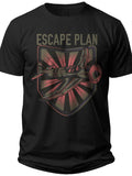 Men's Sci-Fi Spaceship Escape Plan Graphic T-Shirt Black Short Sleeve Cotton Tee Casual Novelty Top