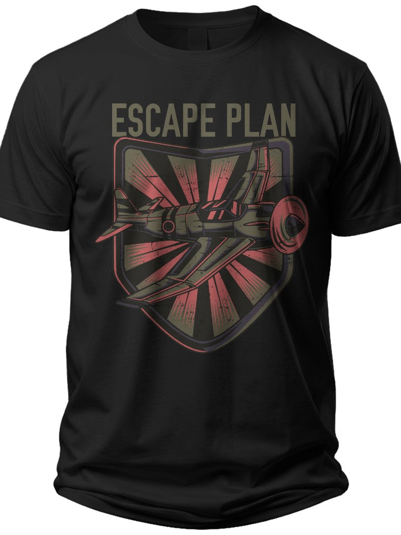 Men's Sci-Fi Spaceship Escape Plan Graphic T-Shirt Black Short Sleeve Cotton Tee Casual Novelty Top