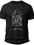 Men's Black Graphic T-Shirt Urban Cartoon Monster Character Print Short Sleeve Casual Tee Streetwear Style
