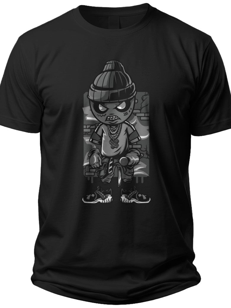 Men's Black Graphic T-Shirt Urban Cartoon Monster Character Print Short Sleeve Casual Tee Streetwear Style