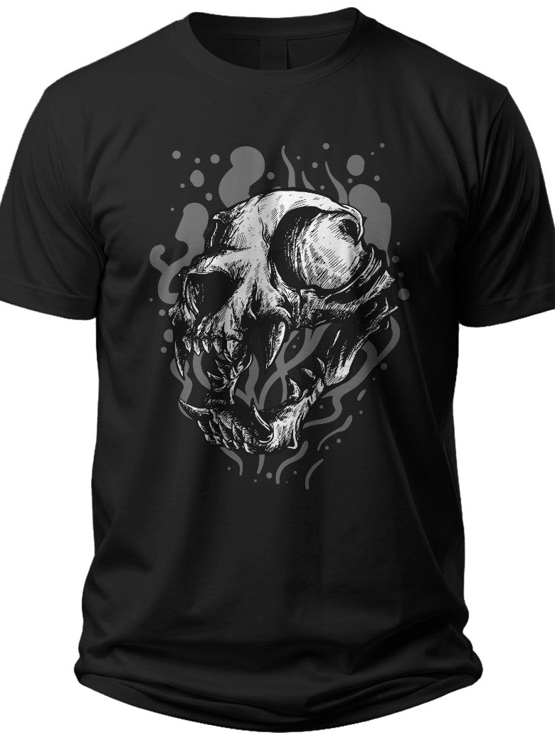 Unisex Black T-Shirt Men Women Edgy Fierce Monster Skull Graphic Print Short Sleeve Crew Neck Gothic Rock Casual Tee