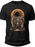 Unisex Astronaut DJ Graphic T-Shirt Space Music Lover Tee Sci-Fi Black Casual Top for Men Women