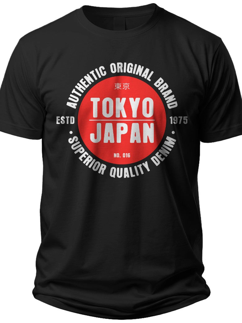 Men's Black Graphic T-Shirt Tokyo Japan Circle Print Short Sleeve Crew Neck Casual Cotton Tee Top