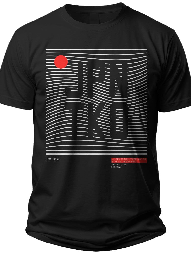 Men's Black Graphic T-Shirt JPN TKO Wavy Line Design, Japanese Inspired Urban Streetwear Short Sleeve Casual Tee