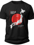 Graphic T-Shirt for Men Women Black Japan Map & Red Sun Design Tokyo City Travel Souvenir Casual Tee Gift