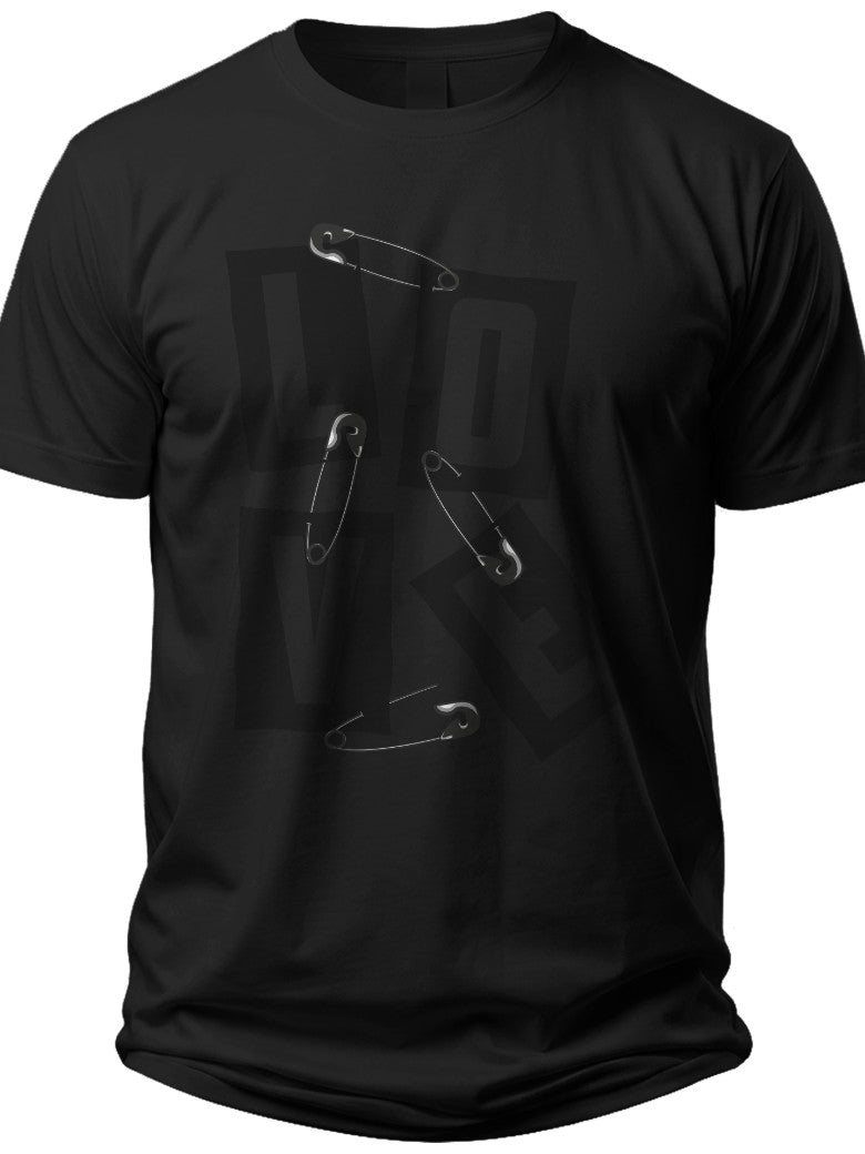 Men Women Black T-Shirt Short Sleeve Crew Neck with Abstract Dark Metallic Oval Design Cotton Casual Tee
