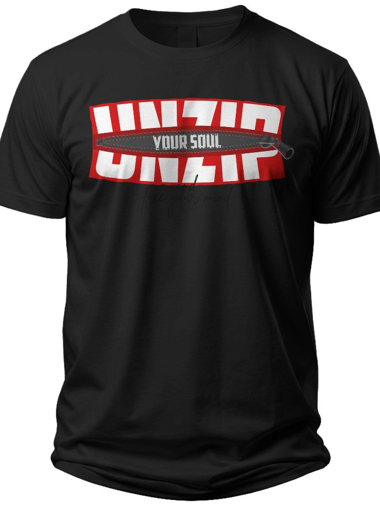 Unisex Black Graphic T-Shirt Short Sleeve Casual Tee with Bold Red White Text Design 'Your Soul' Everyday Wear